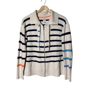 NIC+ZOE Cream Zip-Front Striped Cardigan with Blue and Orange Accents